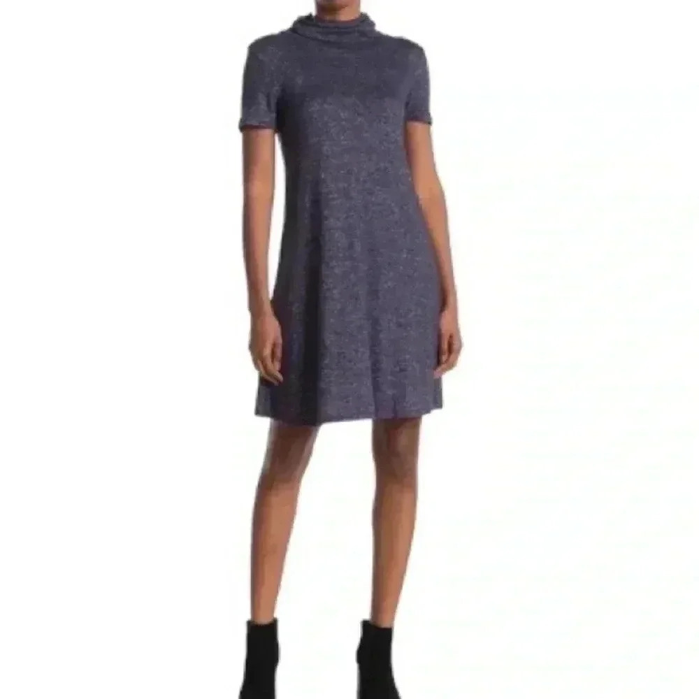 Bobeau Cowl Neck Space Dye Soft Sweater Dress